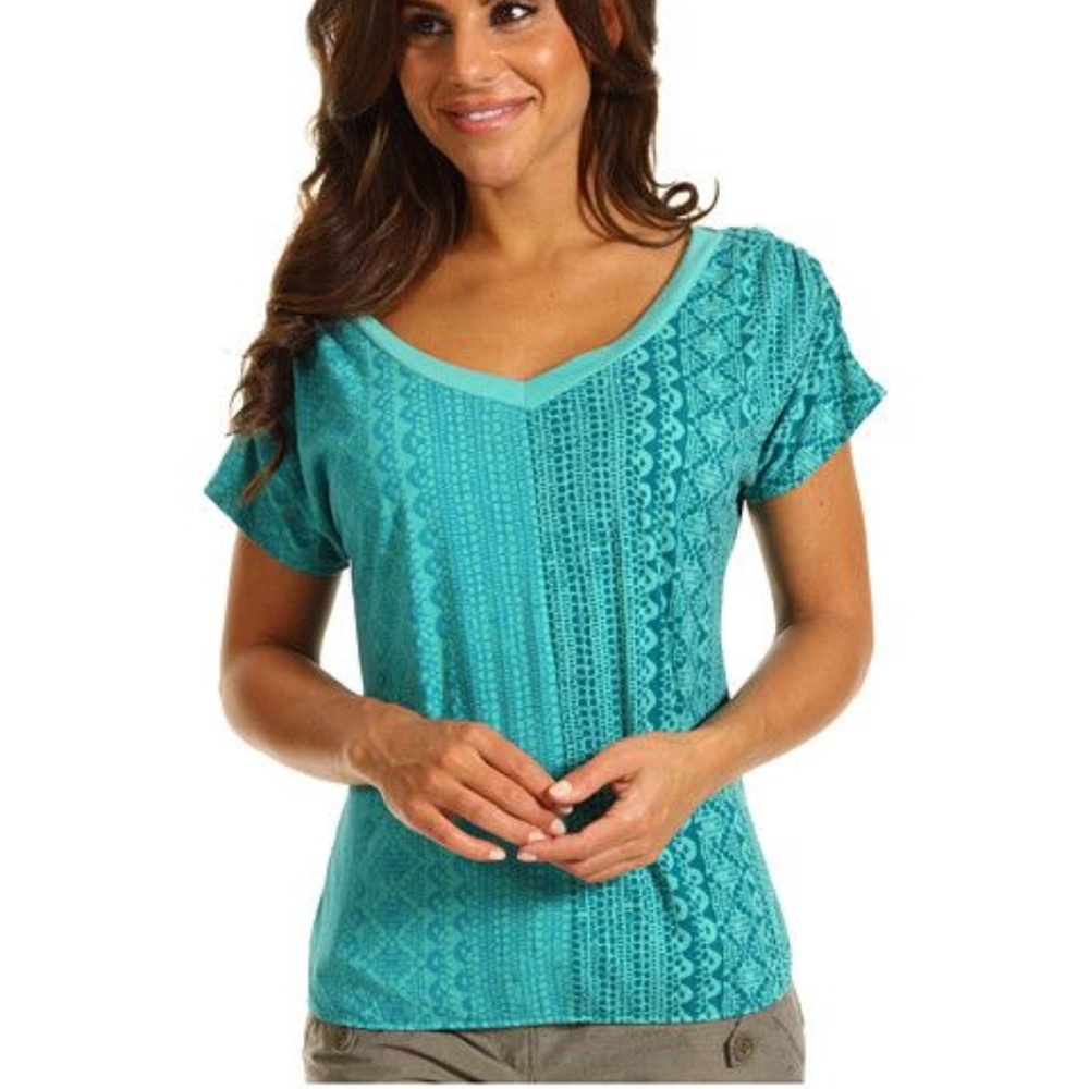 Prana Gianna Short Sleeve Top, Turquoise, Sz Small
